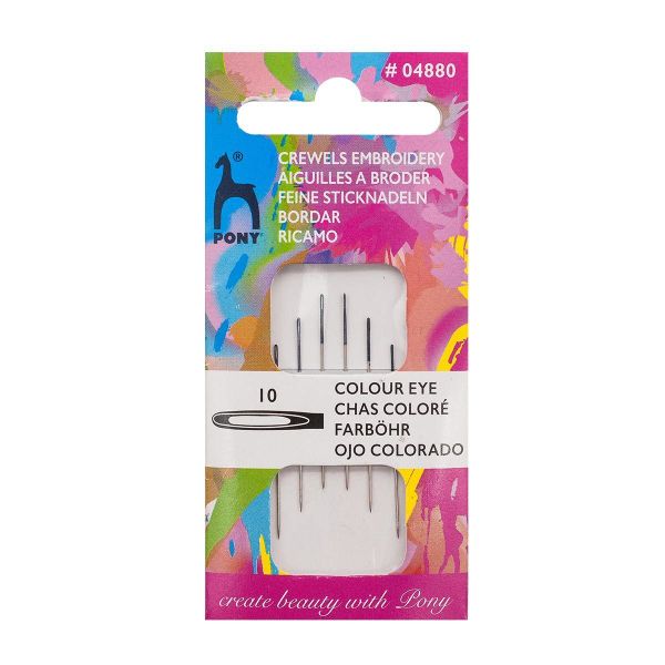Иглы ручные для вышивания с цветным ушком, №10, серебро/черный, 6 шт, Pony