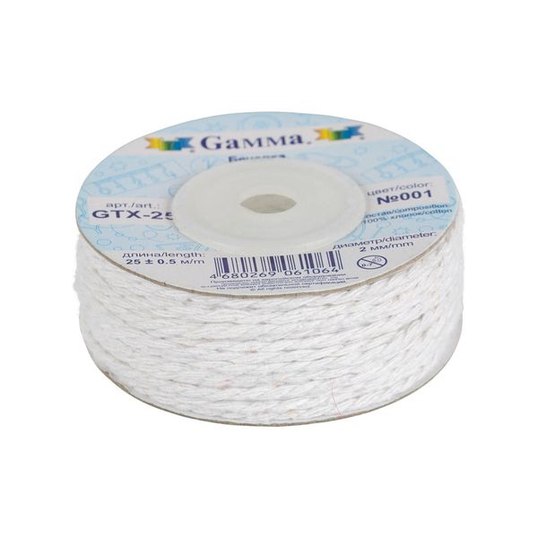 Шнур бечевка ⌀2.0 мм, 25 м, 001 белый, Gamma GTX-25