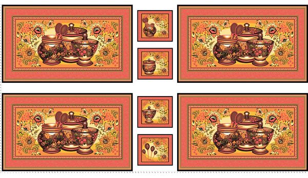 Ткань для пэчворка Peppy Русские традиции, рулон 112 см / 5 метров, РТ-02 Панель красный, Peppy