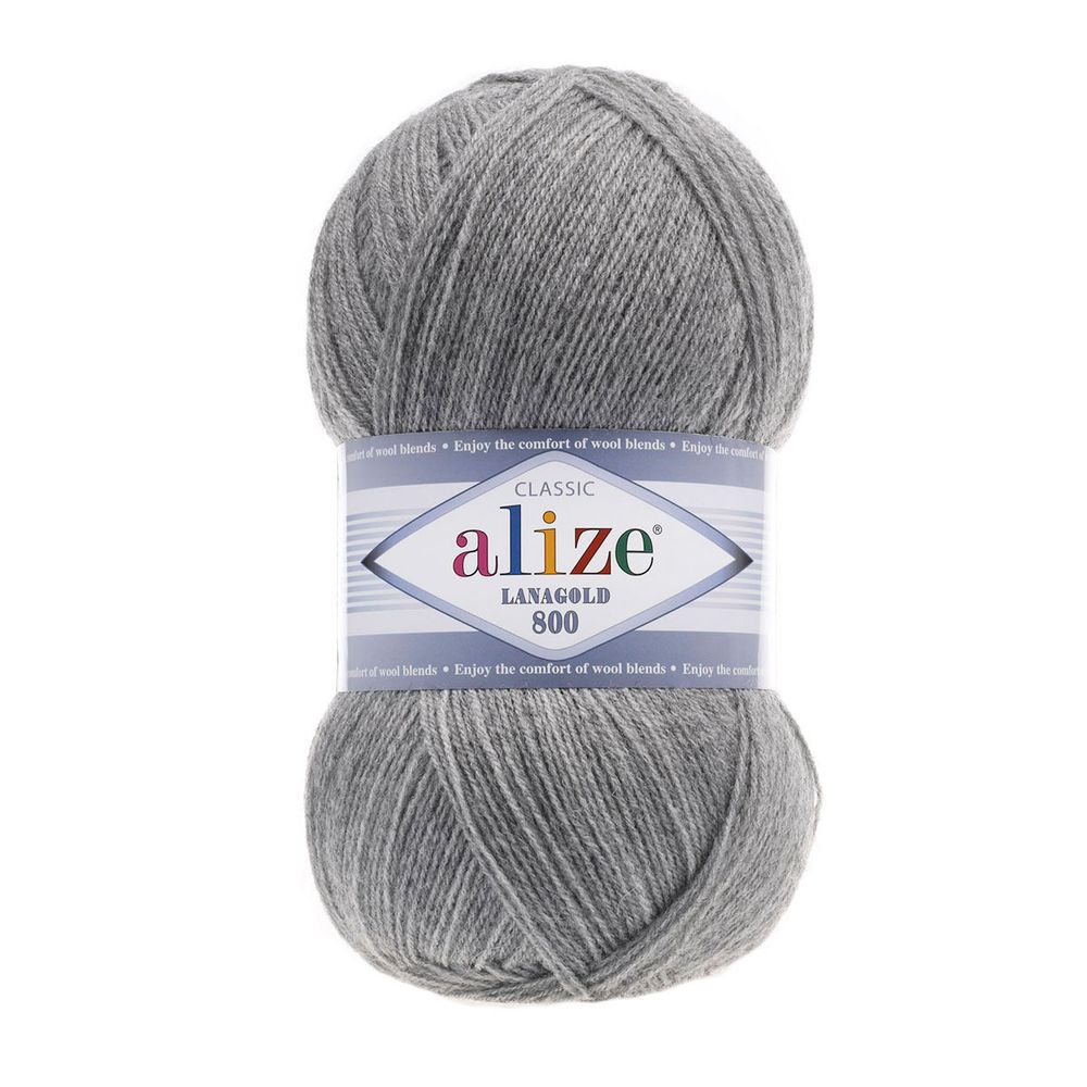 Пряжа Alize (Ализе) Lana Gold 800 / уп.5 мот. по 100 г, 800м, 021 серый меланж A