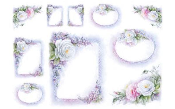 Бумага рисовая 35х50 см, Carta di Riso, 10 шт, 91976 Рамки с белыми розами, To-Do