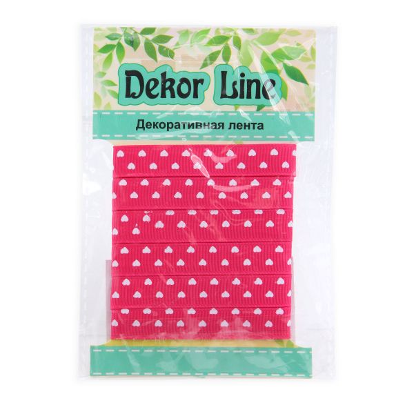 Лента репсовая (в рубчик) Сердечки мелкие, 10 мм, 3м, розовый
