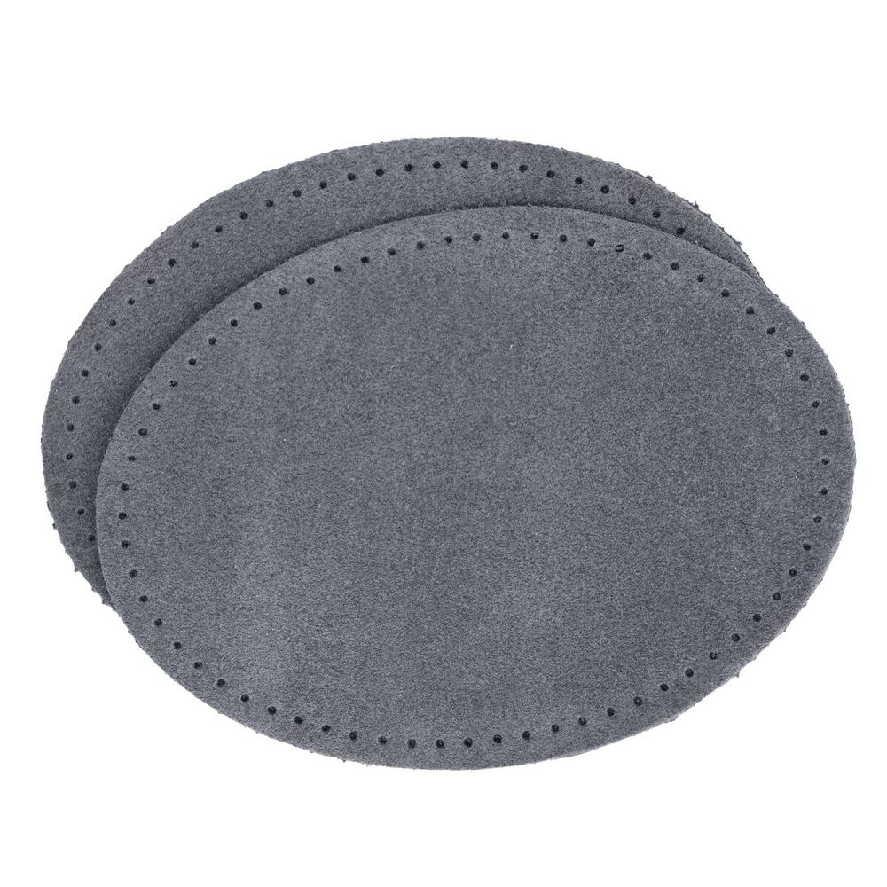 Заплатки пришивные из замши, овал 8х10,9см с перфорацией, 2 шт, 100% кожа, 26 серый, 59124