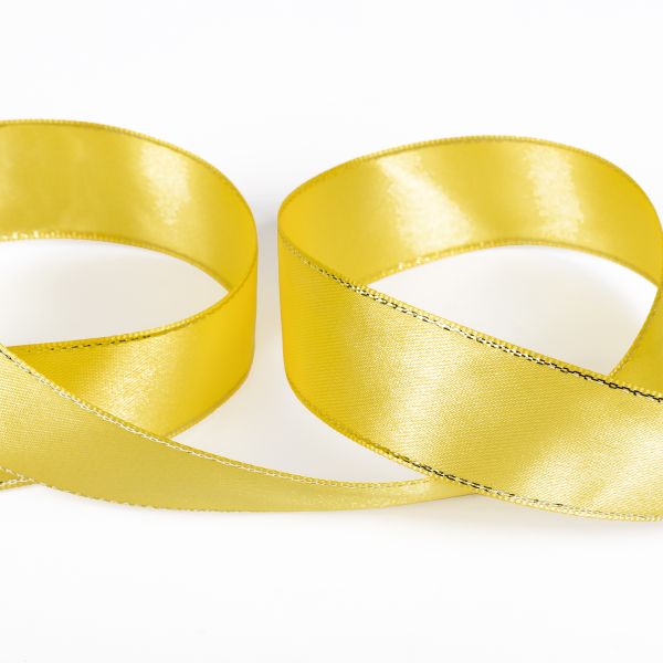 Лента атласная 2-сторонняя с метанитью 25.0 мм / 33±2 метра, №015 жёлтый/серебро, Gamma AL-25M