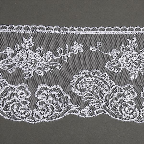 Кружево на сетке широкое 105 мм, цв.12 белый, уп.2,5м, Kruzhevo