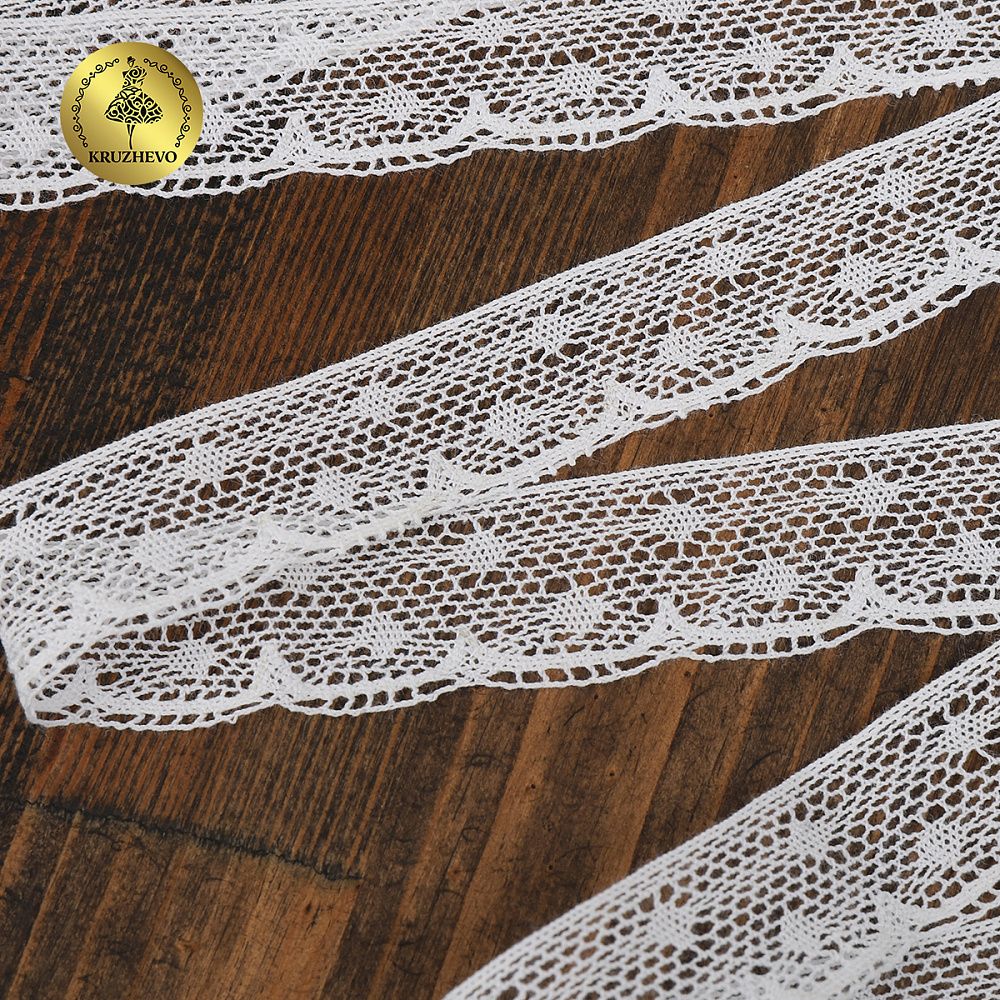 Кружево вязаное (тесьма) 25 мм / 10 метров, D1001, тонкая нить, цв.01 белый, Kruzhevo