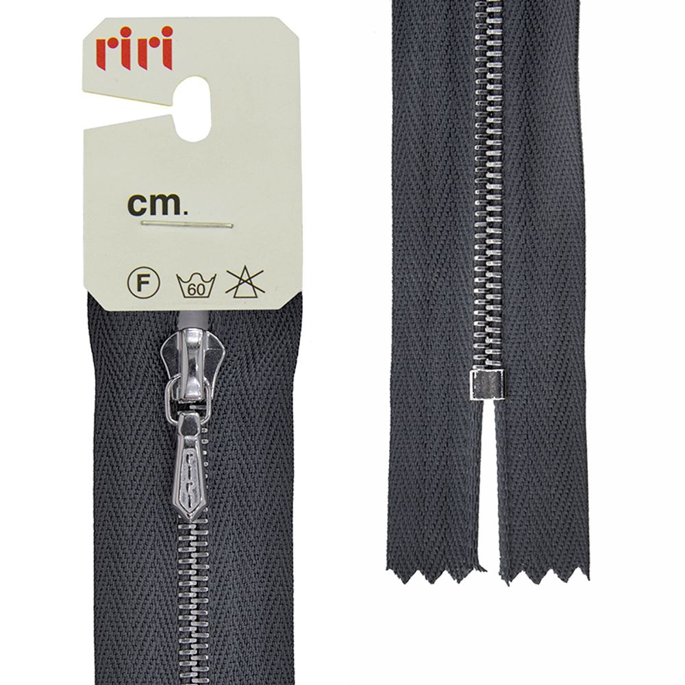 Молния металлическая карман. RIRI Т4 (4 мм) Ni, слайд.Tropf, н/раз., 18 см, цв. тесьмы 2109, т.серый, упак. 5 шт