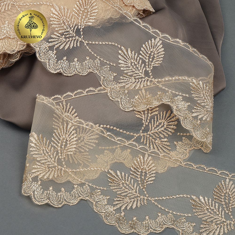 Кружево на сетке широкое 105 мм, 40483, цв.N6115 бежевый уп.13.7м, Kruzhevo