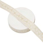 Лента (тесьма) жаккардовая 32.0 мм / 25±1 метров, с метанитом рис. 9842, белый/золото, С3104Г17
