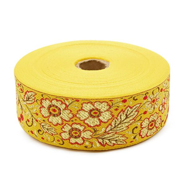 Лента (тесьма) жаккардовая 50.0 мм / 25±1 метров, с метанитом рис. 9560 Яблоневый цвет (7 желтый) С3347Г17