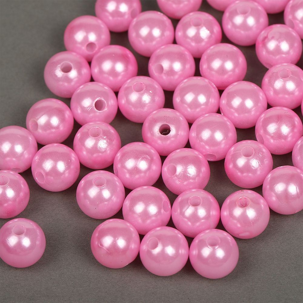 Бусины пластик (перламутр) ⌀12 мм, цв.015 розовый, уп.50г (53 шт), Magic4Hobby