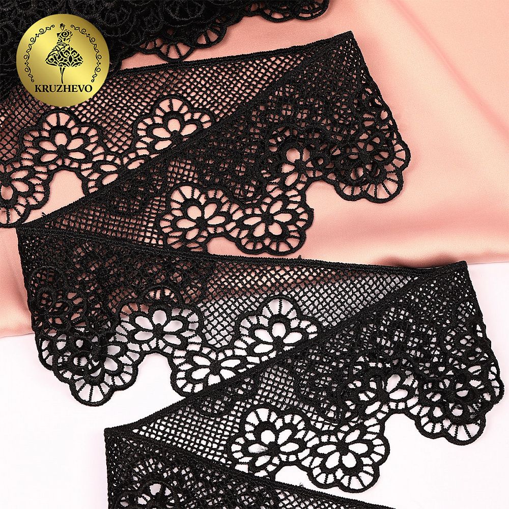 Кружево гипюр (плетёное) 80 мм, 0741 цв.черный уп.13.71м, Kruzhevo Кружево гипюр (плетёное) 80 мм, 0741 цв.черный уп.13.71м, Kruzhevo