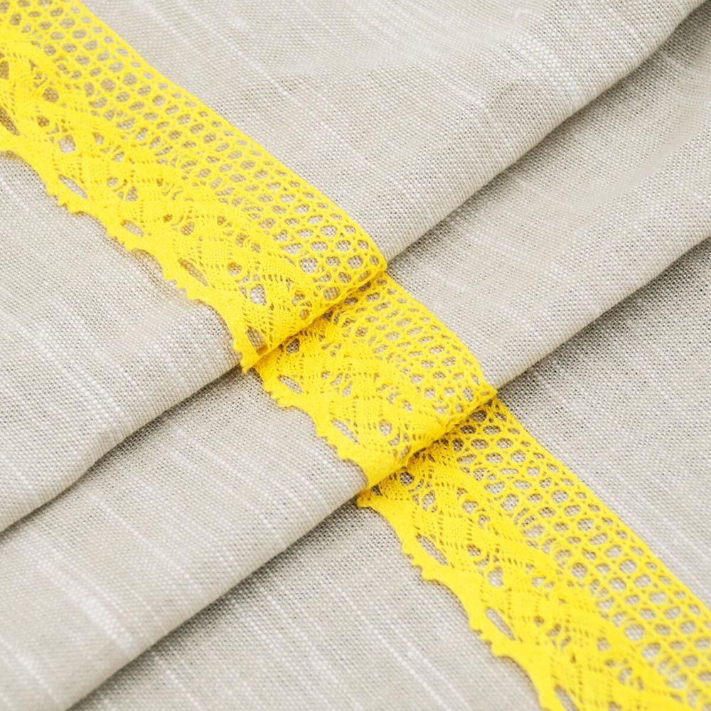 Кружево вязаное (тесьма) 33 мм, х/б, JD013 желтый, 20 м