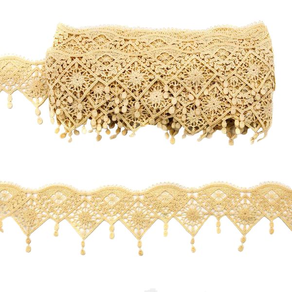 Кружево гипюр (плетёное) 55 мм / 9.14 метра, матовое с подвесками, 406 молочный, 3AR799