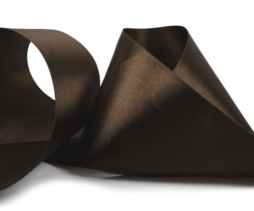 Лента атласная 1-сторонняя 75.0 мм / 33±2 метра, №154 т.коричневый, в термоплёнке, Gamma