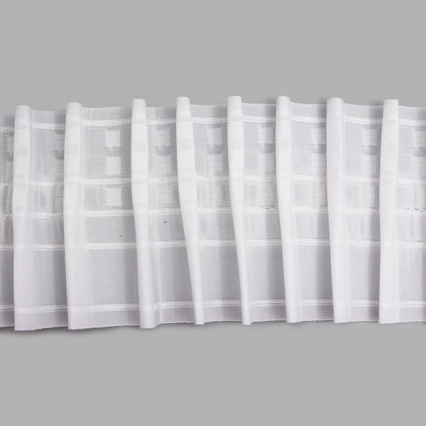 Лента (тесьма) шторная: сборка параллельная (1:2) 128 мм / 50 метров, (3 ряда петель, 5 шнура), белый, 13120-S