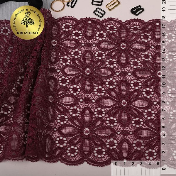 Кружево бельевое эластичное 180 мм / 10 м, 244, цв.076 сливовое вино, Kruzhevo