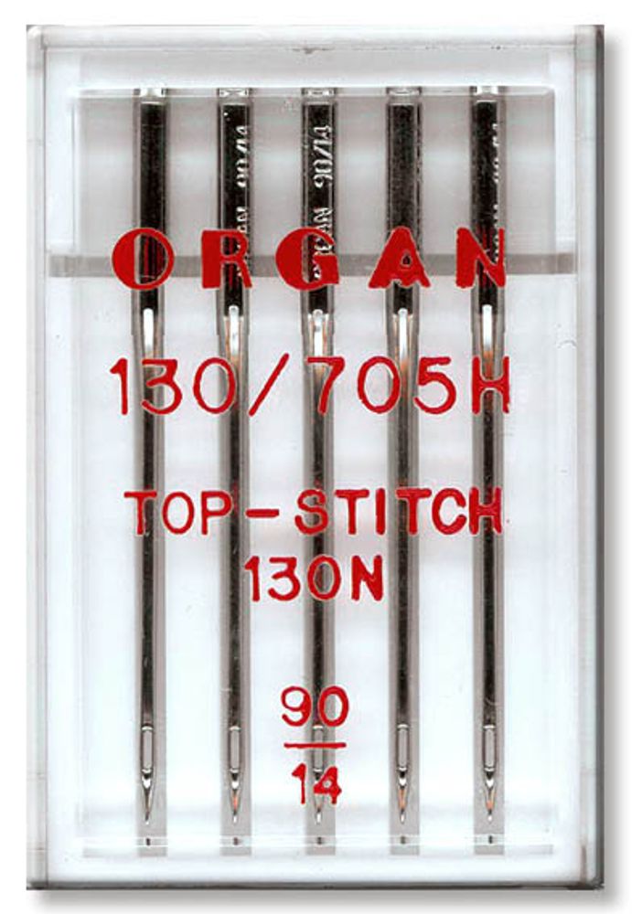 Иглы для бытовых швейных машин Organ Top-stitch 5 шт, в пенале, 5600090 90