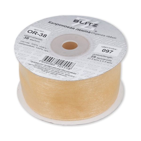 Лента капроновая (органза) 38.0 мм / 22.8±1 метра, 097 св. персиковый, Blitz OR-38