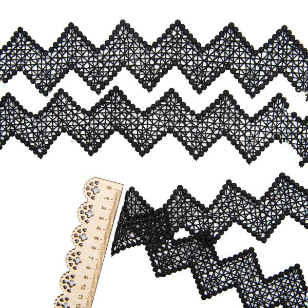 Кружево гипюр (плетёное) 45 мм, матовая нить, черный, 13.72 м