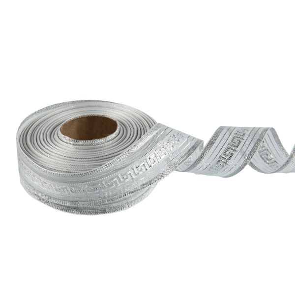 Лента металлизированная Подарочная 25±2 мм / 25±0.5 метров, белый-под серебро, Blitz