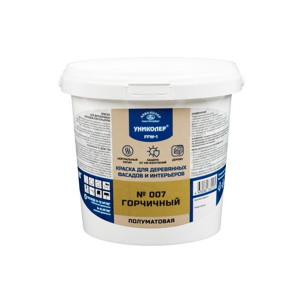 Краска для деревянных фасадов и интерьеров 1.86 л, № 007 Горчичный, Униколер FFW-1