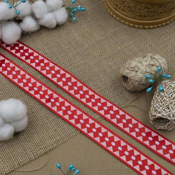 Лента атласная с рисунком Ромбы 25.0 мм / 3 метра, красный, Globus