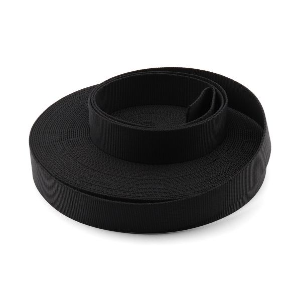 Стропа (ременная лента) 38 мм / 25 метров, толщ. 2.0 мм, [64.5 г/пог.м], 100% нейлон, черный