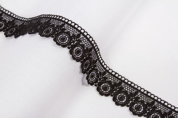 Кружево гипюр (плетёное) 35 мм / 9.7 м, черный, Gamma GGM-3501