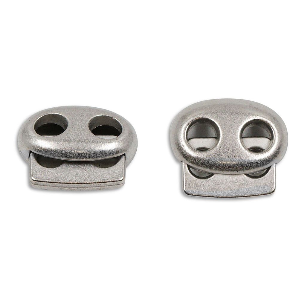 Фиксатор (зажим) для шнура металл плоский, 2 отв., 18х15 мм, (in ⌀4.5 мм), мет. цв.серебро, 10 шт