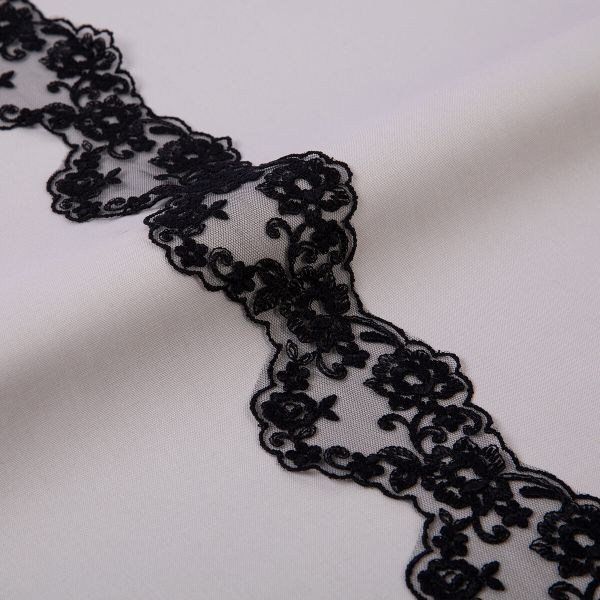 Кружево на сетке 67 мм / 10 м, черный, Gamma GKMB-6702M