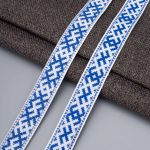 Лента (тесьма) жаккардовая 18.0 мм / 25 метров, Славянский орнамент Оберег, рис. 9711, белый / синий, С3771Г17