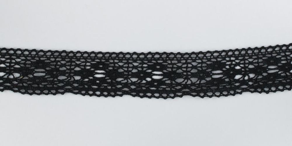 Кружево вязаное (тесьма) 30 мм, цв.черный, Alfa, 25 метров, AF-197-099 Кружево вязаное (тесьма) 30 мм, цв.черный, Alfa, 25 метров, AF-197-099