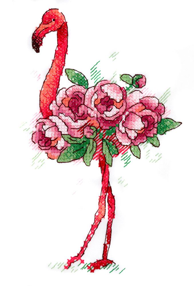 МП Студия (Жар-птица), вышивка на одежде, Фламинго 9х15 см