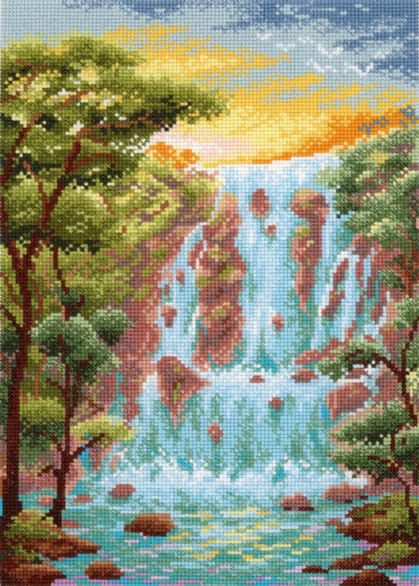 Набор для вышивания нитками МП Студия, Крутой водопад, 26х17 см