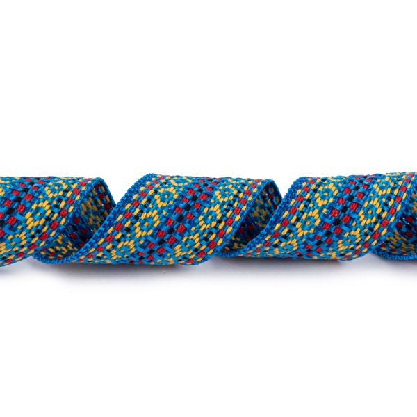 Лента (тесьма) жаккардовая 30.0 мм / 25±1 метров, Орнамент для северных народов, рис 9871 №4 сини/красн/черн/желтый, Gamma C3881