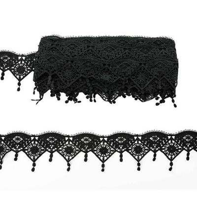 Кружево гипюр (плетёное) (матовое) 55 мм, с подвесками, 214 т.серый, 9.14 м