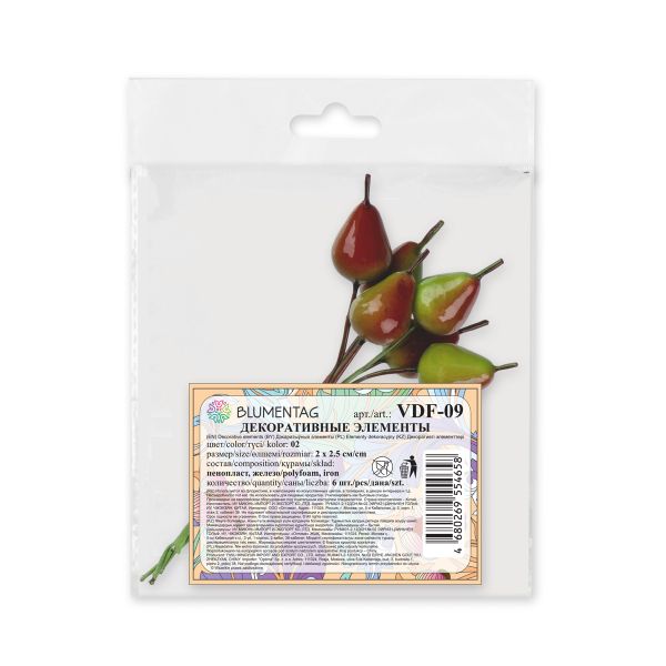 Декоративные элементы 6х6 шт, 02 груша зеленая, Blumentag VDF-09
