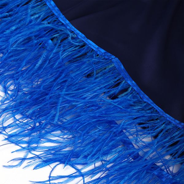 Перья на ленте Страус 15 см, FBY-15-087, цв. синий неон, 2м