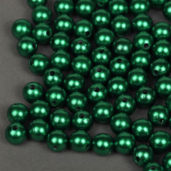 Бусины пластик (перламутр) ⌀10 мм, цв.035 изумруд, уп.50г (96 шт), Magic4Hobby