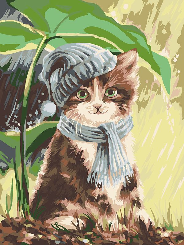 Картина по номерам Фрея, на картоне Котёнок под дождём, 40х30 см