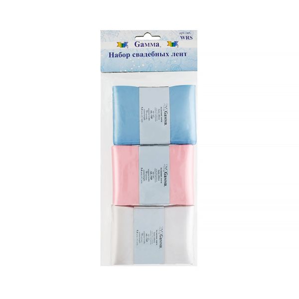 Набор свадебных лент 75 мм, 3х5.4 м, 02 белый/розовый/голубой, Gamma WRS