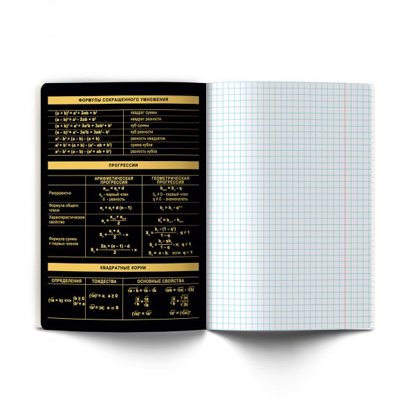Тетрадь со справочным материалом Золотая коллекция, тиснение золотой фольгой, A5+ 48 л. на скобе 65 г/м², белизна 100 %, 10 шт, клетка, 01322 Золотая коллекция Алгебра, Светоч Т145