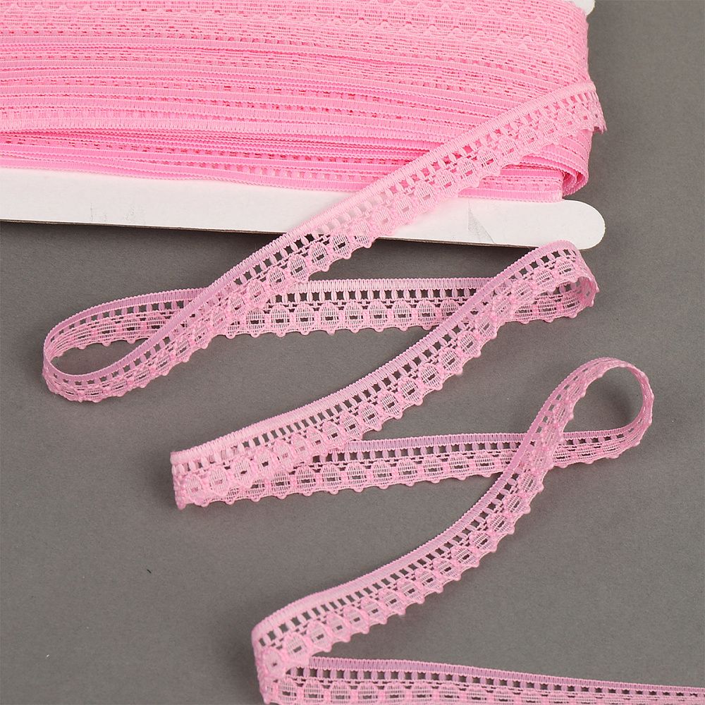 Кружево отделочное в стиле "трикотаж" 10 мм, диз. 1665 цв.218А ярк.розовый, уп.27,4м