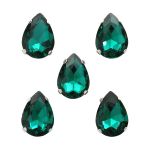 Хрустальные стразы в цапах формы капля, изумрудный 10х14 мм, 5 шт., АЦ009НН1014