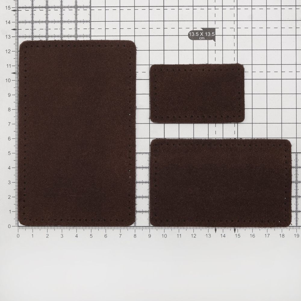 Набор заплаток пришив. из замши, прямоуг-к 4х6,4см, 6х9,6см, 8х12,7см, с перфорацией, 3 шт (21 темно-коричневый), 59403
