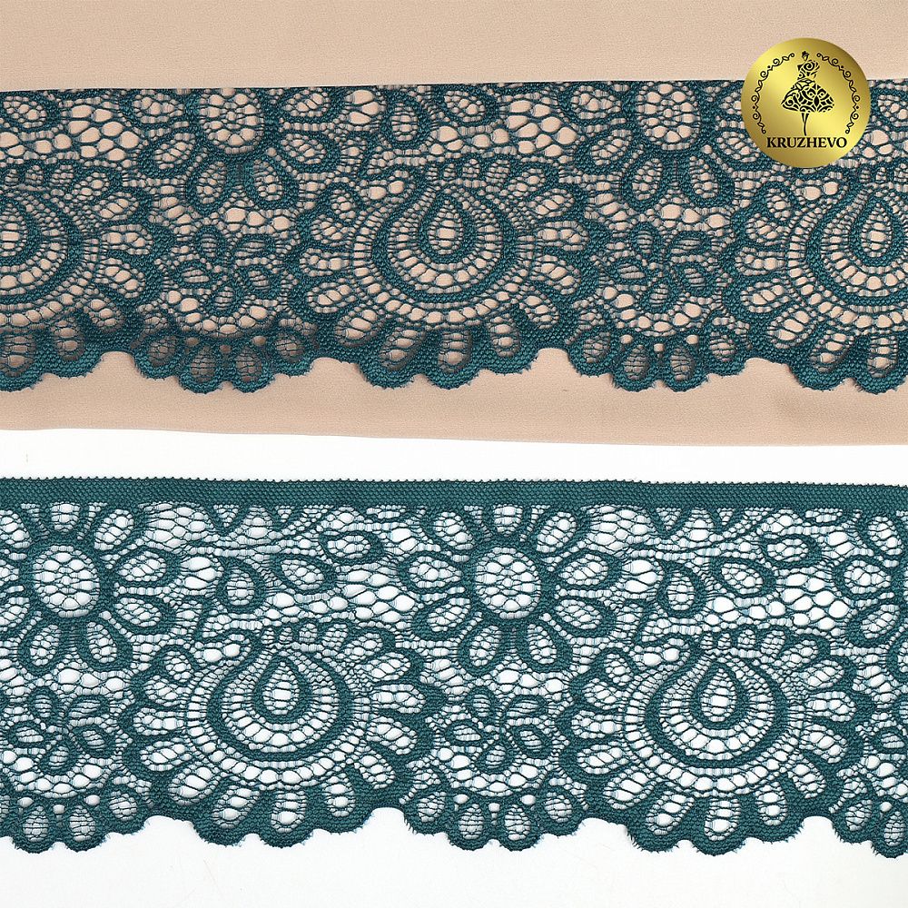Кружево эластичное (стрейч) 90 мм, цв.222 изумрудно-синий, 25м, Kruzhevo