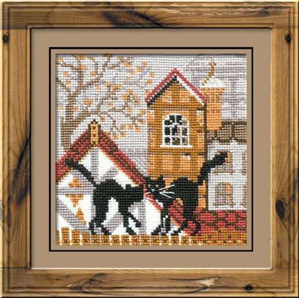 Набор для вышивания нитками Риолис, Город и кошки. Осень 13х13 см