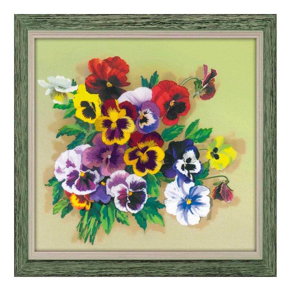Набор для вышивания нитками Риолис, Частичная вышивка Риолис Анютины глазки. Гладь 20х20 см