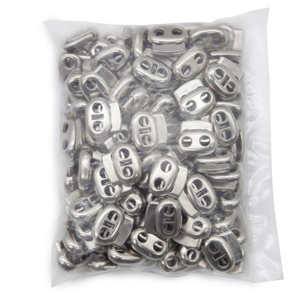 Фиксатор (зажим) для шнура пластик 2 отв., ⌀5.0 мм, 23х20 мм, плоский, под металл (никель), 200 шт